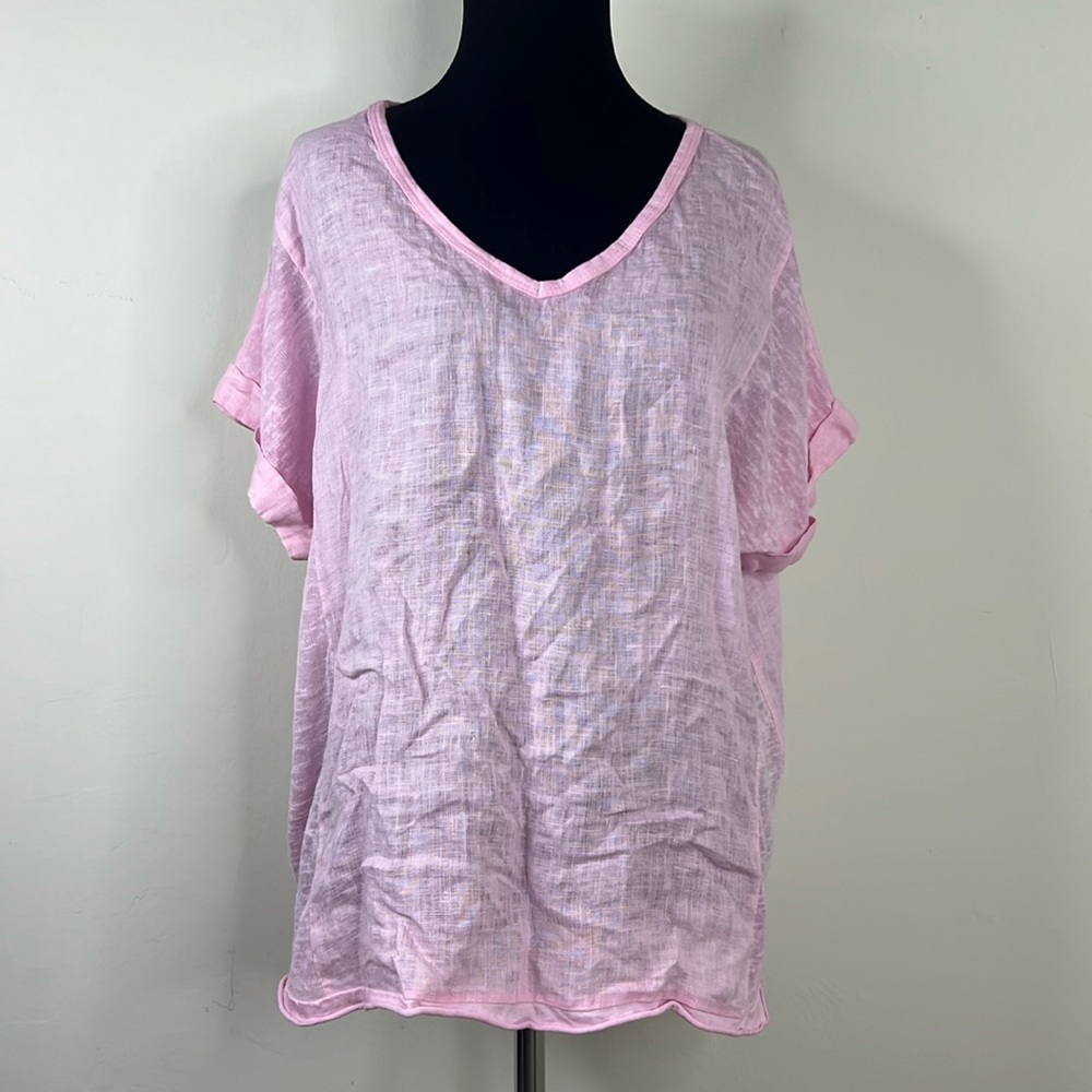 PURO LINO Pink Linen V-Neck Blouse M